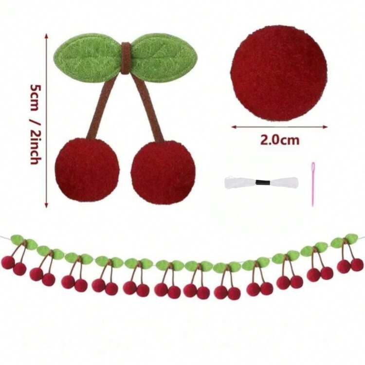 Cherry Garland Decoration, Cherries Birthday Decoration Pompom, Cherry Plush Ball, DIY Threading Banner, Bedroom Wall Decoration Hanging, Holiday Party Room And Wall Decoration, Mother's Day Graduation,Living Room Decor - Multicolor - View 12