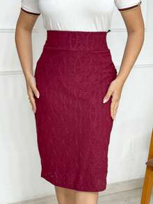 Women's Straight Midi Skirt In Laise Lined With Back Slit And Rear Zipper Simple Elegant Evangelical Fashion Wedding - 紅木色 - 查看 2