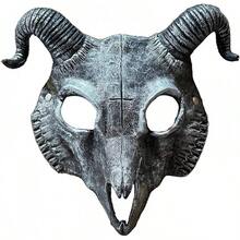 áscara de Calavera de Cabeza de Cabra Gótica con Cuernos de Carneroáscara de Calavera Animaláscara de Demonioáscara Malvada Cosplay Decoración de Halloween - Cabra plateada - Ver 7
