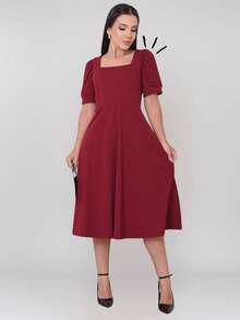 Milimetrica Elegant Loose Pregnancy Women's Midi Dress With Evangelical Princess Sleeves Congregate - 紅木色 - 查看 7