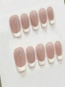 手工制作的 10 件套手工美甲，佩戴美甲，粉色法式短按美甲贴片，快速美甲，按压指甲美甲用品指甲 - 彩色 - 查看 4