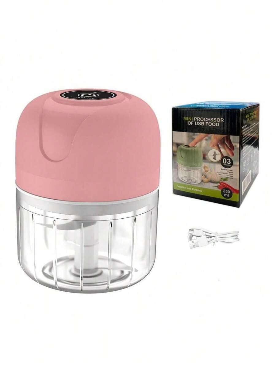 Portable Mini Electric Food Processor With 3 Stainless Steel Blades USB 250ml - Rose - View 1