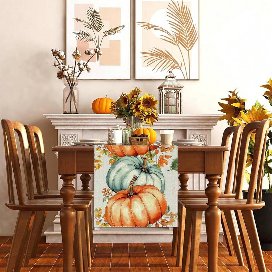 1/108 piezas Camino de mesa con impresión digital de calabazas y hojas de arce de otoño y Acción de Gracias - Decoración para ambiente de reunión familiar en Acción de Gracias, adecuado para fiestas festivas, regalos, decoración de temporada de cosecha de otoño