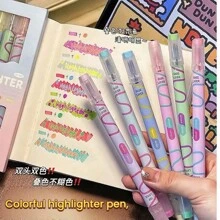 活力渐变荧光笔套装 - 4 支装特大双头马克笔，适用于笔记记录、日记和旅行、护眼涂鸦笔、学校和办公用品