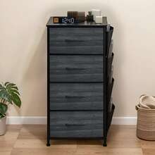 BALCONERA Chest Of Drawers, 5 Fabric Drawers With Handles, Storage Cabinet, Drawer Cabinet, Cupboard, Metal Frame, Fabric Chest Of Drawers For Bedroom, Living Room, Hallway, Office, Black Wood Grain - 深灰色 - 查看 1