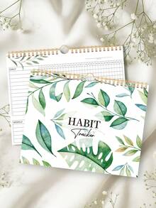 12 piezas Calendario de seguimiento de hábitos sin fecha, encuadernado en espiral, 10*8 pulgadas, 12 páginas con diferentes patrones de plantas, seguimiento de hábitos diarios/semanales/mensuales, mejora de la eficiencia - Multicolor - Ver 4