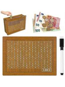 1pc Piggy Bank With Numbers And Checks,DIY Creative Savings Box Home Decor Accessory, Piggy Bank With Counter,Reusable Wooden Piggy Bank For Digital Planning, Retro Style Money Storage Box - Multicolor - View 3