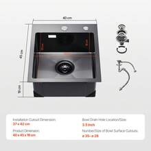 40cm Kitchen Sink Workstation, 304 Stainless Steel Top Mount Sinks, Drop-In Single Bowl Farmhouse Basin With Accessories, Household Dishwasher Sinks For RV, Prep Kitchen, And Bar (Black) - Black - View 7