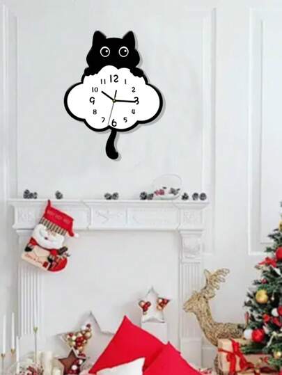 Pc, Unique Lovely Kitten Wand Clock, Tail Swinging Function, Silent No Ticking, Room ation, Living Kitchen s. Home ations view 10