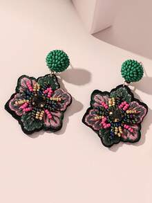 Bead Decor Flower Stud Earrings Valentines - Multicolor - View 5