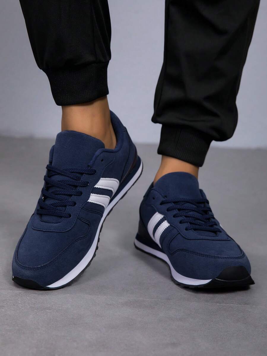 全新纯色男士休闲系带运动鞋，多功能户外跑步鞋，旅游鞋，训练鞋 - 藍色 - 查看 1