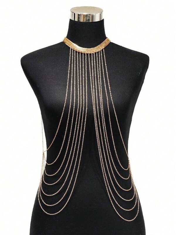 1 st. modieuze ijzeren legering multi-layer kwastjes body chain voor dames, sexy strand body chain