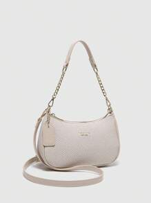 2025 New Fashion Classic Versatile Letter Graphic Design Solid Color PU Leather Crescent Shoulder/Underarm Bag, Y2K Shoulder/Underarm Bag, Suitable For Shopping, Can Be Worn Crossbody - White - View 3