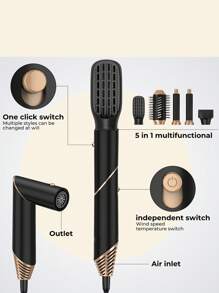 Set di accessori per acconciatura 5 in 1 pieghevole, asciugacapelli con spazzola, soffiatore ad aria calda ad alta velocità con ioni negativi, con testine intercambiabili per asciugare velocemente, arricciare, volumizzare e stirare i capelli