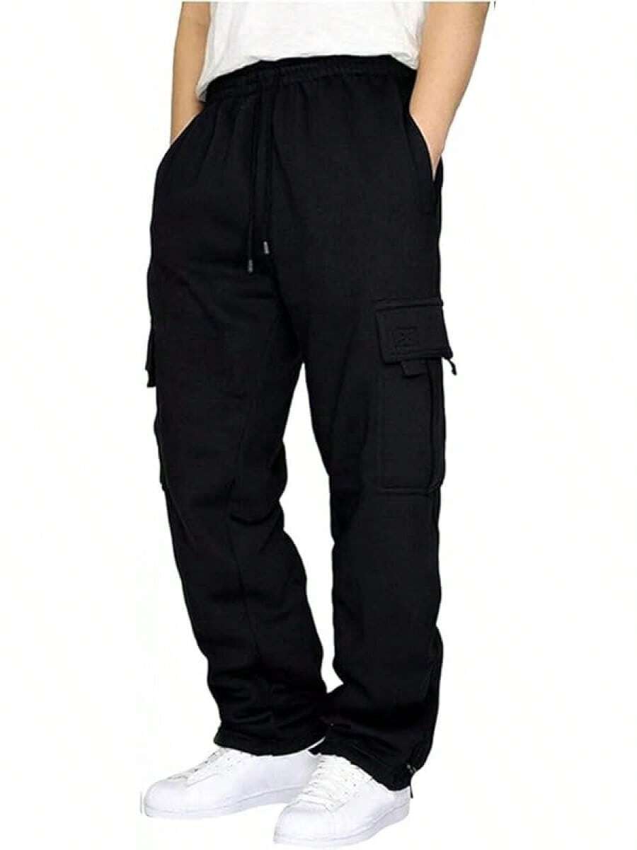 Men's Casual Cargo Sweatpants With Drawstring For Hiking - Black - View 1