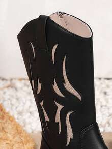 New Black Western Cowboy Style Party Soft Leather Casual Fashion Outdoor Children High Heel Boots - Black - View 3