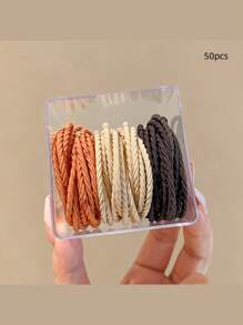 50个/罐 时尚高弹细发圈，简约基础款发圈，细罗纹发圈，小巧精致发饰，礼品，马尾辫发圈，发绳，橡皮筋，发绳头饰 - 彩色 - 查看 21