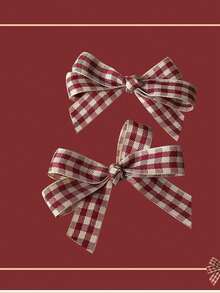 2 piezas/4 piezas Pinzas para el cabello con moño a cuadros rojos lindos, accesorios para el cabello, accesorios para la cabeza, pasadores - Rojo - Ver 6