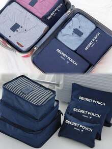 1/6pcs Travel Organizer Set - Multi-Functional Luggage Packing Cubes, Foldable Clothes Storage Bags, Cosmetic Bag, Bathroom Organizer, Summer Travel Essentials, Makeup Brush Holder, Garment & Shoe Organizers, Large Capacity Packing Bags, Compression Sacks, Bridesmaid Gifts, Mother's Day Gifts, Birthday Gifts, Gifts For Friends And Teachers, Home Decor, Bathroom, Living Room, Bedroom Organizers, Jewelry And Nail Polish Storage - Navy Blue - View 6