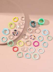 30 件随机颜色花朵装饰戒指情人节 - 彩色 - 查看 4