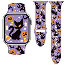 Halloween Watch Band Compatible With Apple, Holidays Watch Band For Halloween Decor, Halloween Apple Watch Band Compatible With Apple Watch Band 38mm 40mm 41mm, Halloween Watch Accessories For Women Men, Soft Silicone Pumpkin Strap Halloween Party Replacement For Apple Watch Series Ultra SE 10 9 8 7 6 5 4 3 2 1