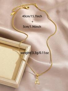 1 pieza Collar de acero inoxidable con inicial de letra del alfabeto inglés en estilo elegante y creativo, collar dorado de uso diario y casual para mujer