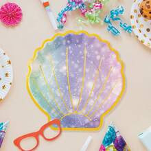 10pcs Iridescent Shell Design Paper Plates, Mermaid Theme Party Supplies, Tableware For Birthday, Holiday, Underwater Party