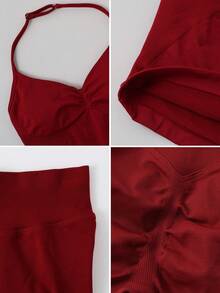 NcmRyu Damen Einfarbiges vielseitiges BH-Top und Shorts Set, Yoga, Tennis, Laufen, Workout, Outdoor Sport