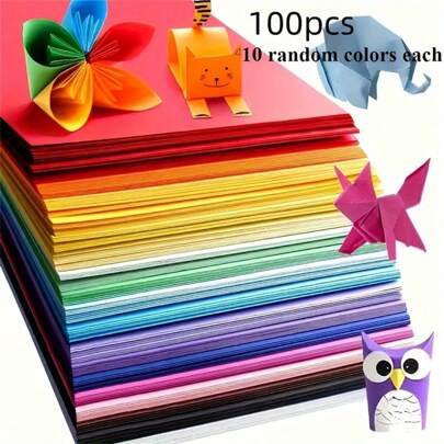 100 szt. wysokiej jakości kwadratowych kartonów, 10 opcji kolorystycznych, lekkie, odpowiednie do origami, rękodzieła, artykułów biurowych, scrapbookingu i szycia – produkt premium