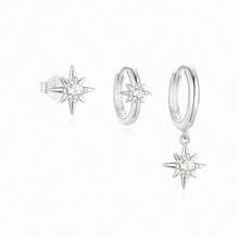 Set Of 3 Pairs Of Luxurious Star-Shaped Earrings With Sparkling Cubic Zirconias - Bạc - Xem 4