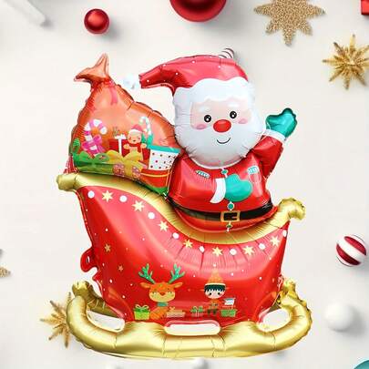 Balão de alumínio trenó de Papai Noel 1 peça, decoração de festa de Natal, decoração de festa temática