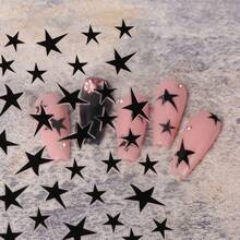 3件套黑白粉星形美甲贴纸爱心美甲饰品自粘滑块银色镀铬凝胶抛光贴花可爱美甲配件 - 彩色 - 查看 5