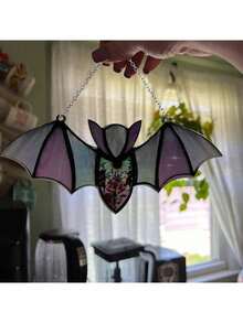 1pc Acrylic Dyed Bat Sunshine Catcher Hanging Decor, Gothic Style Car Accessory, Bat Car Pendant, Cute Rearview Mirror Decoration, Black Bat Car Charm, Sunshine Catcher Window Decor Art, Colorful Bat Pendant For Holiday Wall, Party Venue Prop - Multicolor - View 6