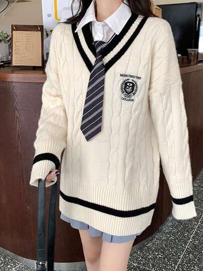 LEBINDY Sweater For Women, V-Neck, Knit Top, Medium-Thin, School Uniform, Formal, Pullover, Costume, All Seasons, School Festival, Cultural Festival (Single Sweater)