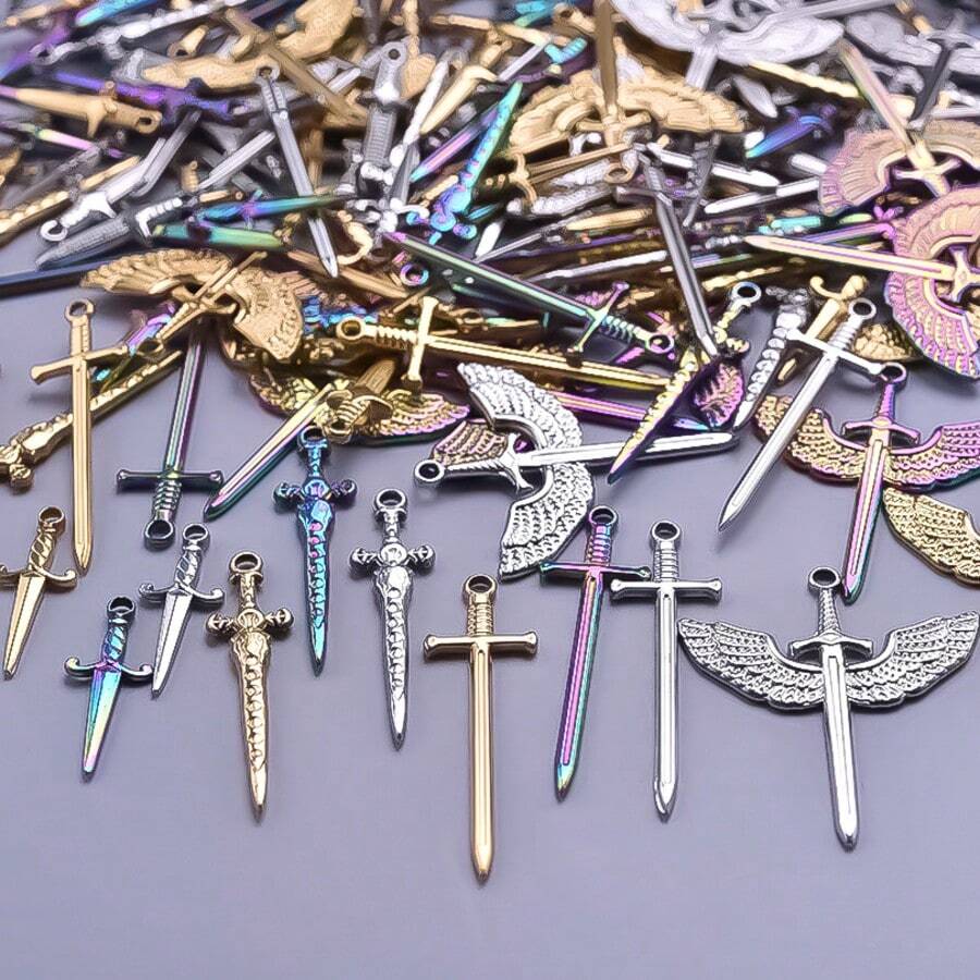 2 buc pandantiv sabie aripă din oțel inoxidabil 304, accesoriu stil punk potrivit pentru colier, cercei, breloc, artizanat DIY, bijuterii unisex la modă, purtare zilnică, nu se decolorează, impermeabil