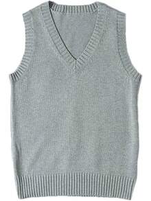 Blostirno Women's Sweater Vest JK Uniform Kint Vests Solid Classic Sleeveless Pullover Sweaters Tops - 黃色 - 查看 7