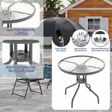 Juego de comedor de exterior de 6 piezas con sombrilla, mesa de patio y 4 sillas plegables con sombrilla, juego de muebles de jardín con sombrillas, mesa de comedor con tablero de vidrio templado. - Negro - Ver 4
