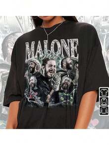 Vintage Women Posty Tour -Malone. Rap Country Concert Graphic Tee T-Shirt – Western Street Style Y2K Bootleg Oversized Retro Cotton Graphic Tees With Round Neck For Summer Tops Women, Vacation Outfits Women, Cowgirl Festival Outfit Women's Tops-Premium Cotton Graphic Printed Round Neck T-Shirts-365T - AA11 - 查看 2