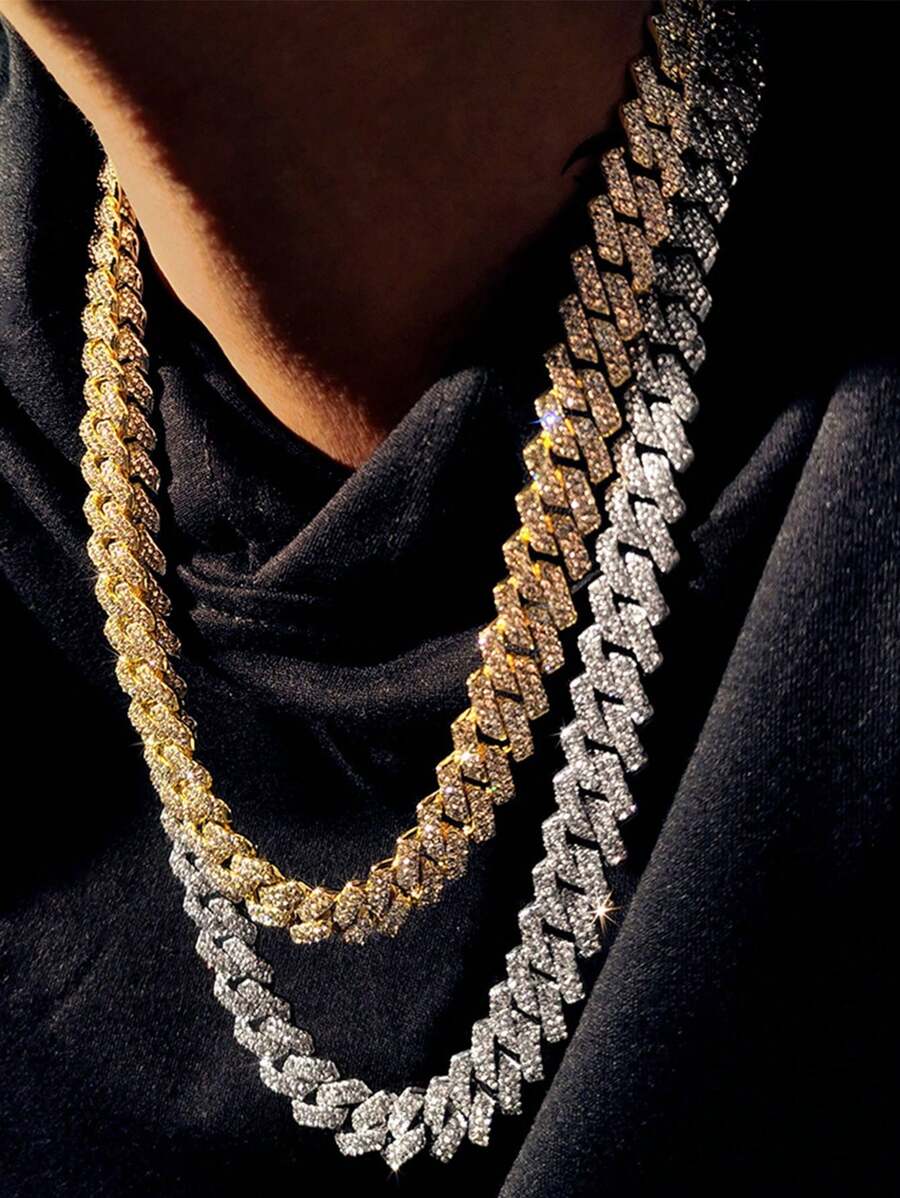 14mm Crampon Cuban Chain Necklace Bracelet Anklet For Men And Women, High Quality Rhinestones, Chunky Cuban Chain, Punk Jewelry, Direct Selling