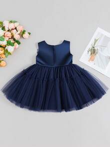0-2岁女婴海军蓝薄纱连衣裙，生日派对迷你连衣裙 - 寶藍色 - 查看 3