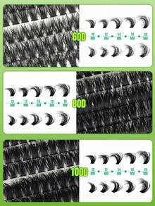 305 Stück Büschel Wimpernverlängerung, D-Locken Flauschige Wimpern, 60D+80D+100D Einzelwimpern, Dicke Wimpernverlängerung, Wimpernverlängerung, D-Locken Einzelwimpern, 9-18mm dünne Wimpern geeignet für Anfänger, Halloween, Weihnachten