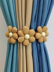 2 Pieces / 1 Pair No-Drill Curtain Hook Tie-Back Strap, Simple And Versatile Design. Plush Flower Tie-Back Curtain Hook, Suitable For Homes, Offices, Dormitories, And All Types Of Curtains. A Must-Have For Home Decor.
