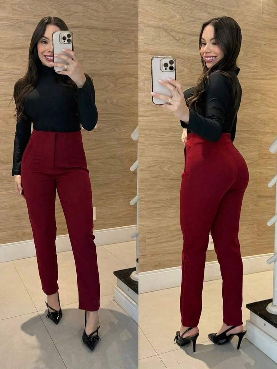 WOMEN'S TAILORED PANTS, HIGH WAIST WITH ZIPPER ON THE SIDE, ELEGANT, SOCIAL, LUXURY FASHION, BLOGGER A TOUCH OF FASHION - Rojo Coral - Ver 1