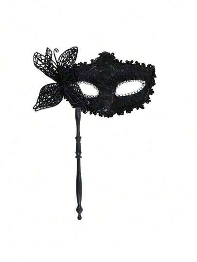 Women Masquerade Mask With Holding Stick Party Mask Half Face Mask For Halloween, Multi-Color Floral Party Masquerade Mask, Fashionable Half Face Mask Prop For Parties, Celebrations, Performances, Fits Various Holidays And Events, Mysterious, Valentine's Day, Christmas Gift, Halloween Gift