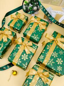 1 Roll 19.69 In X 196.85 In - Christmas Foil Metallic Wrapping Paper - Gold And Dark Green Reindeer, Christmas Tree, Snowflake Pattern, Party Decor, Perfect For Holiday Gifts, Christmas Presents And Wrapping