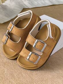 一双秋夏新款儿童鞋 - 适合女孩和幼儿女孩的舒适软底校鞋，露趾平底凉鞋，时尚棕色男童鞋，派对、露营、海滩、旅行和学校及圣诞节必备的最佳选择 - 咖啡棕 - 查看 3