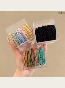 50个/罐 时尚高弹细发圈，简约基础款发圈，细罗纹发圈，小巧精致发饰，礼品，马尾辫发圈，发绳，橡皮筋，发绳头饰 - 彩色 - 查看 16