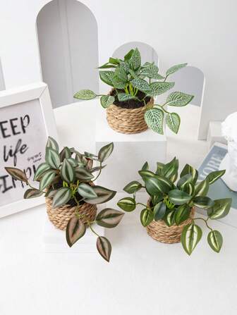 1/3 stuks kunstmatige kleine potplanten van rotan, hangende bamboe potplanten, brandnetelgras, zeewiertouw, groen, PE-materiaal, polyestervezelmateriaal, bureaubladdecoraties, decoraties voor slaapzalen en kantoren, feestdecoraties voor evenementen, festivals, verjaardagsfeestdecoraties, entree van huizen, hotels, restaurants, woonkamers, slaapkamers, bruiloften, keukens en tuinen, groene decoraties, oogstfeest, Halloween, kerstdecoraties