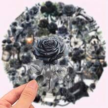 50pcs Of Transparent Retro Cartoon Black Rose Graffiti Stickers PET Material Aesthetic Decals - Suitable For Decorating Laptops, Cell Phones, Guitars, Water Bottles, Cars, Bicycles, Luggage, Scrapbooks, Musical Instruments - Perfect For Party Giveaways, Rewards And Holiday Gifts