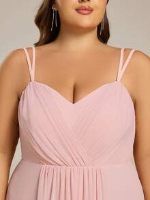 EVERPRETTY Plus Size Backless V-Neck Chiffon Bridesmaid Dress Spring Wedding Party - Baby Pink - View 8